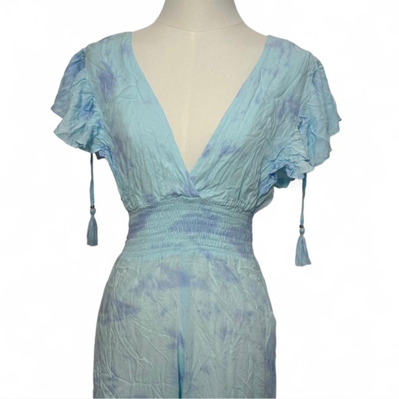 NEW WITH TAGS Tiare Hawaii Blue Tie-Dye V-Neck Boho festival Jumpsuit - Picture 2 of 8